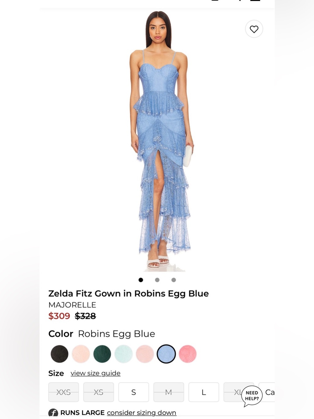 MAJORELLE Robin’s Egg Blue Lace Peplum Evening Gown
